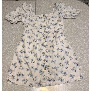 Old Navy Puff Sleeve Smocked Mini Dress Floral Linen Blend Milkmaid Medium